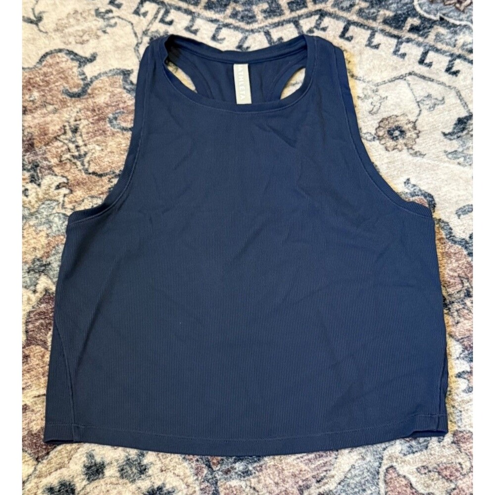Athleta Shanti Crop Ribbed Tank Size Small Blue Athleisure Fitness Gym Yoga